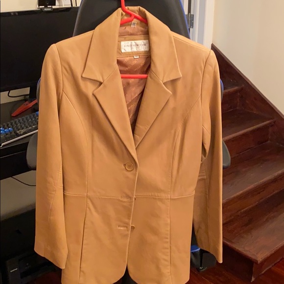 YORK Size 12 Camel Suede Patch Pockets Buttoned Jacket